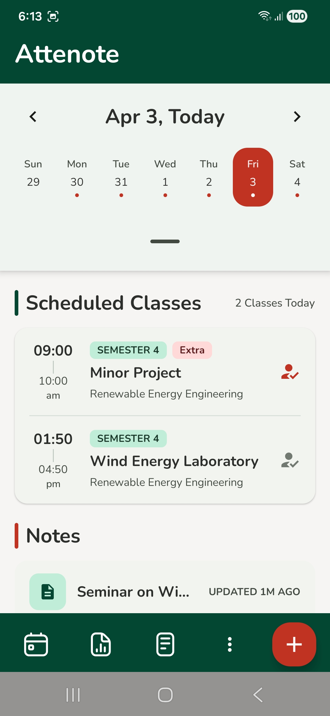 Attenote Home Screen